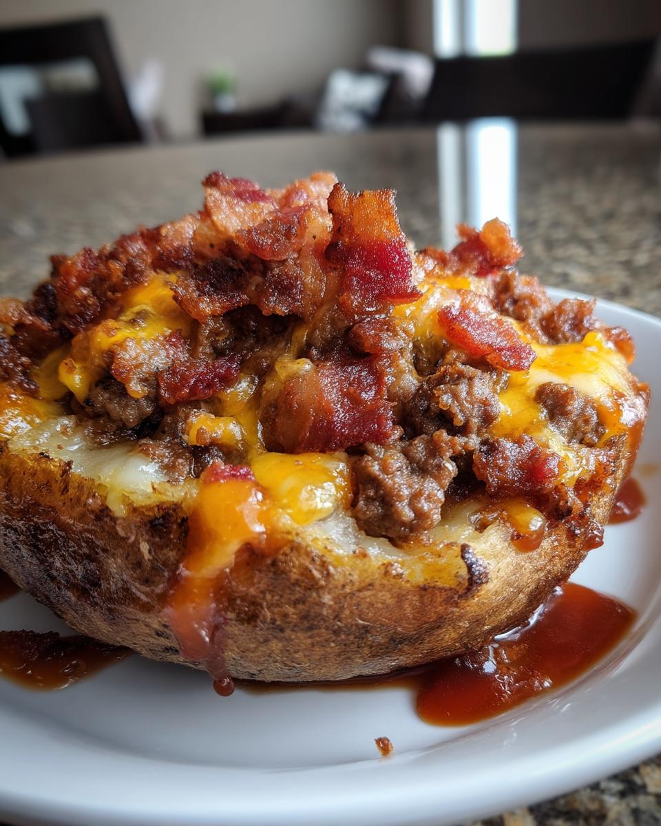 Loaded BBQ Bacon Cheeseburger Potato Volcanos