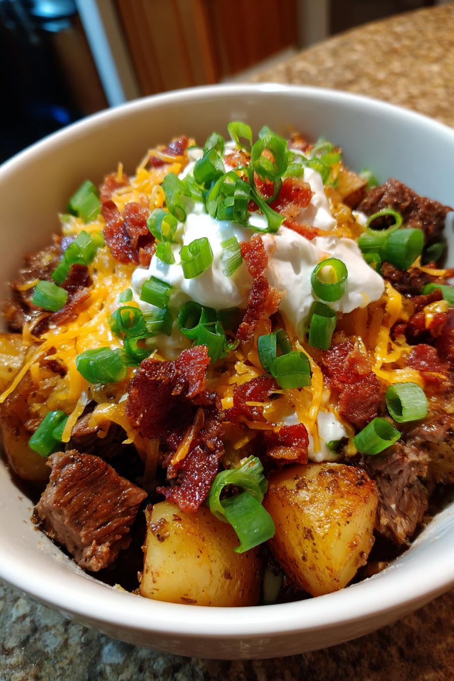 crockpot loaded steak and potato bake
