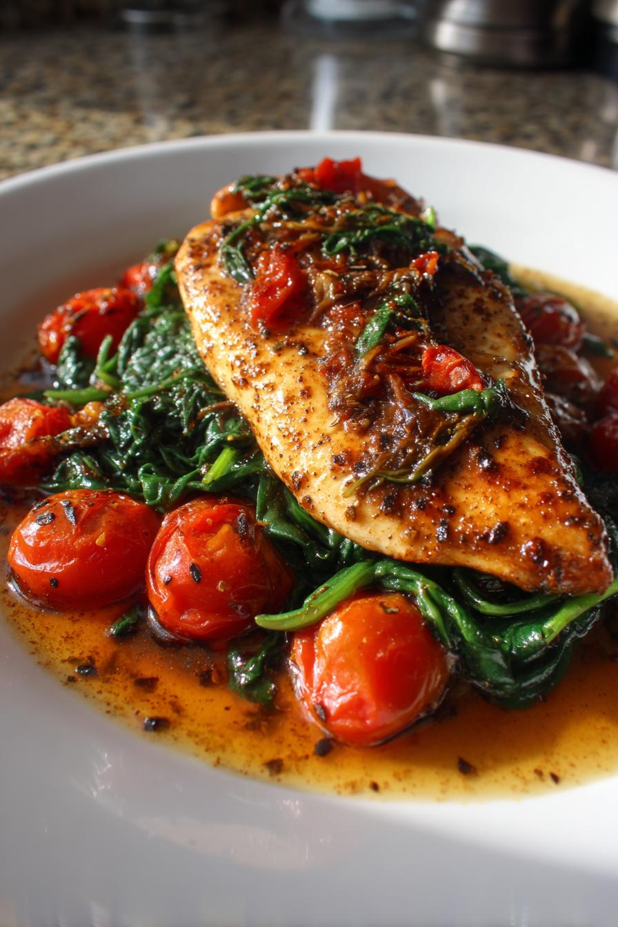 balsamic chicken breast with spinach and tomatoes