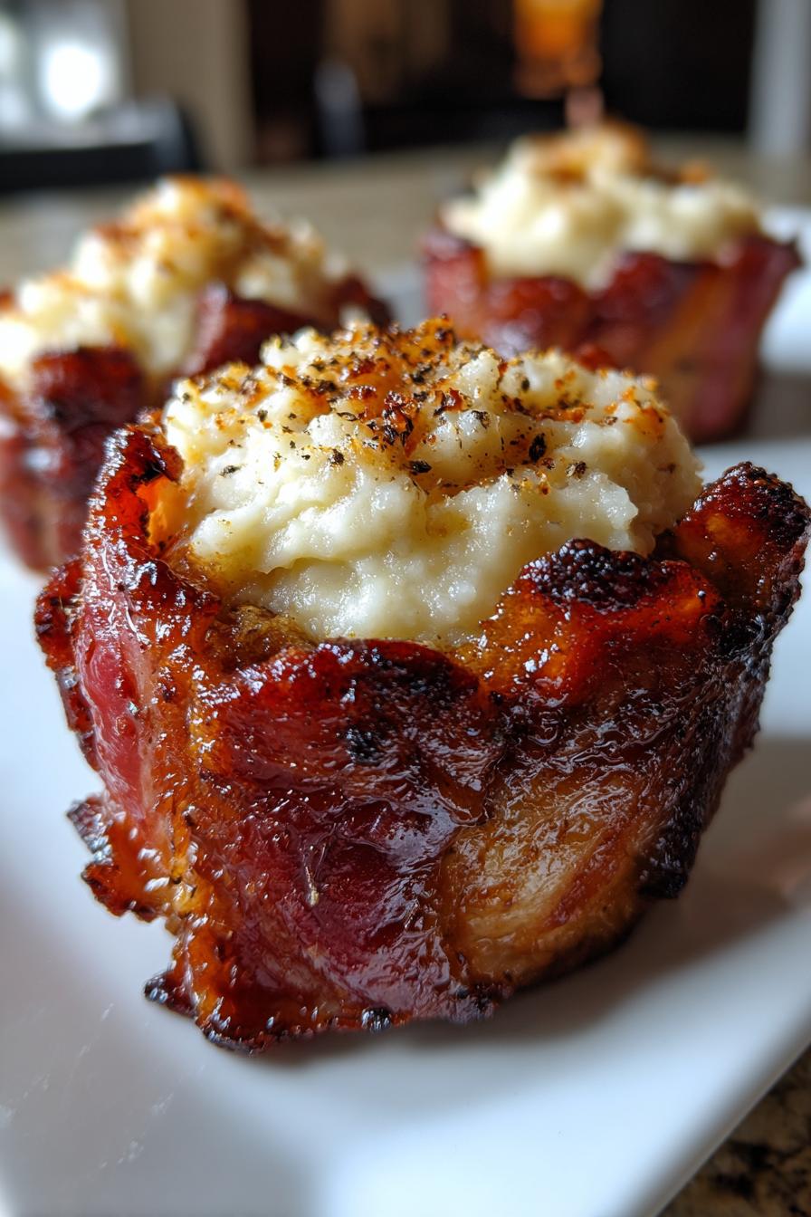 smoky bourbon bbq bacon wrapped meatloaf cupcakes with mashed potato frosting
