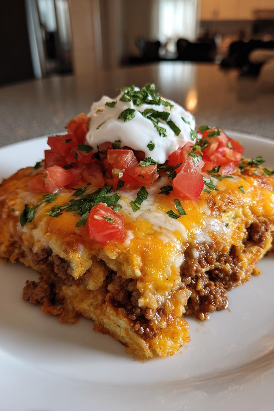 taco casserole with tortilla chips